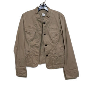 Garnet Hill Military Blazer Jacket Womens Size 10 100% Cotton Khaki Brown